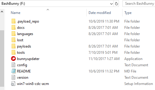 Bash Bunny directory to show bunny updater