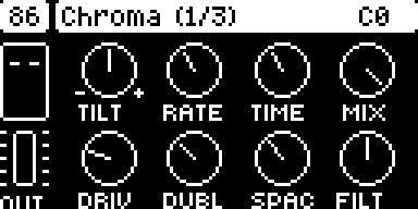 DIGICHROMA page 1 with TILT, RATE, TIME, MIX and the four modules AMOUNT knobs