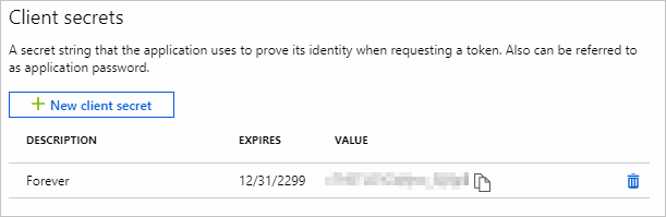 A screenshot of the newly added client secret
