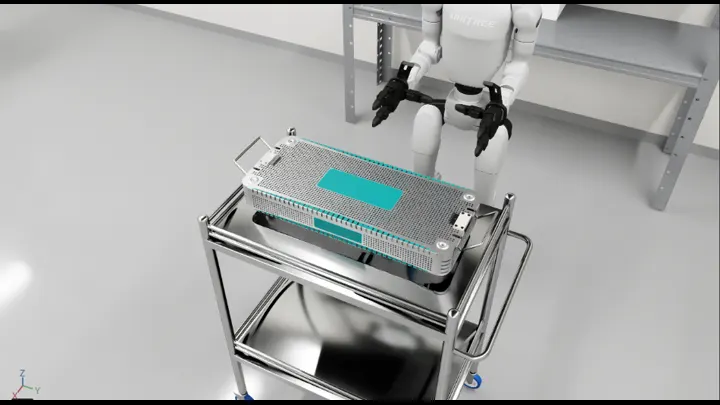 Unitree G1 pushing a cart