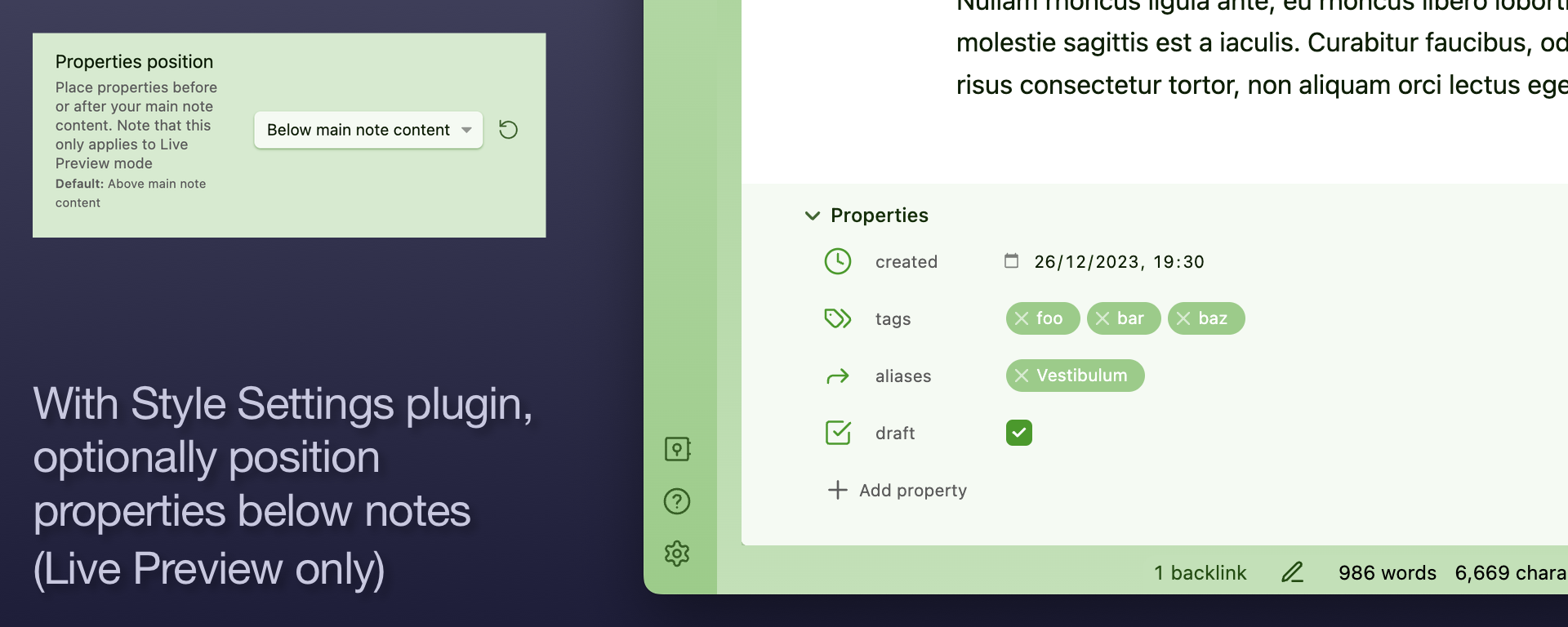 With Style Settings plugin, optionally position properties below notes
(Live Preview only)