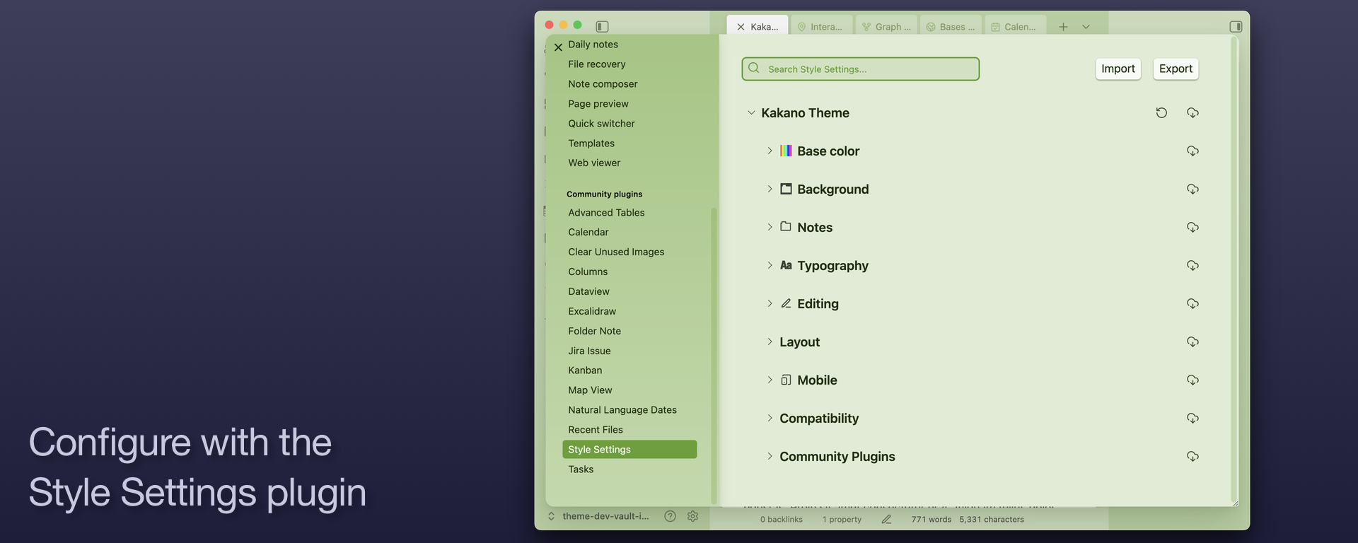 Configure with the Style Settings plugin