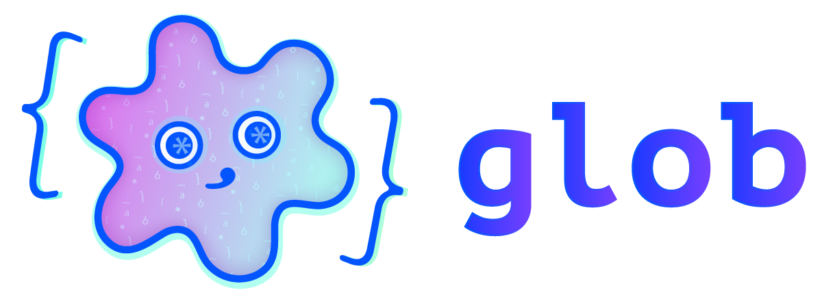 a fun cartoon logo made of glob characters