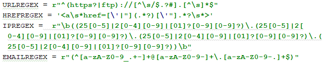 REGEX used for the feature finding 