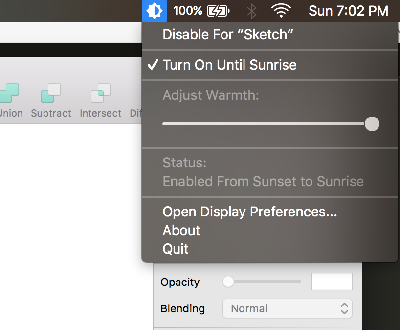 Night Shift Control offering to disable for Sketch