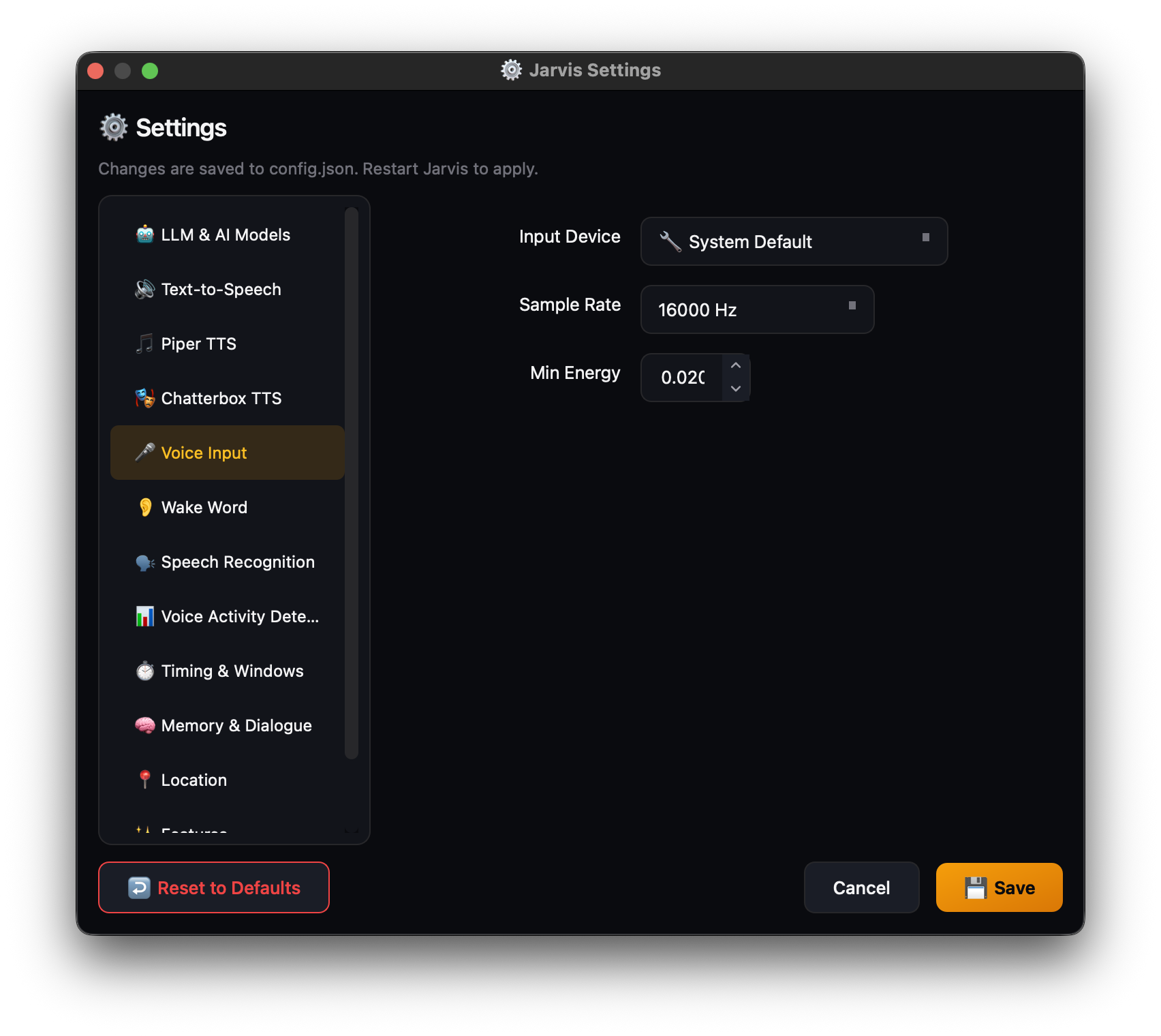 Settings Window