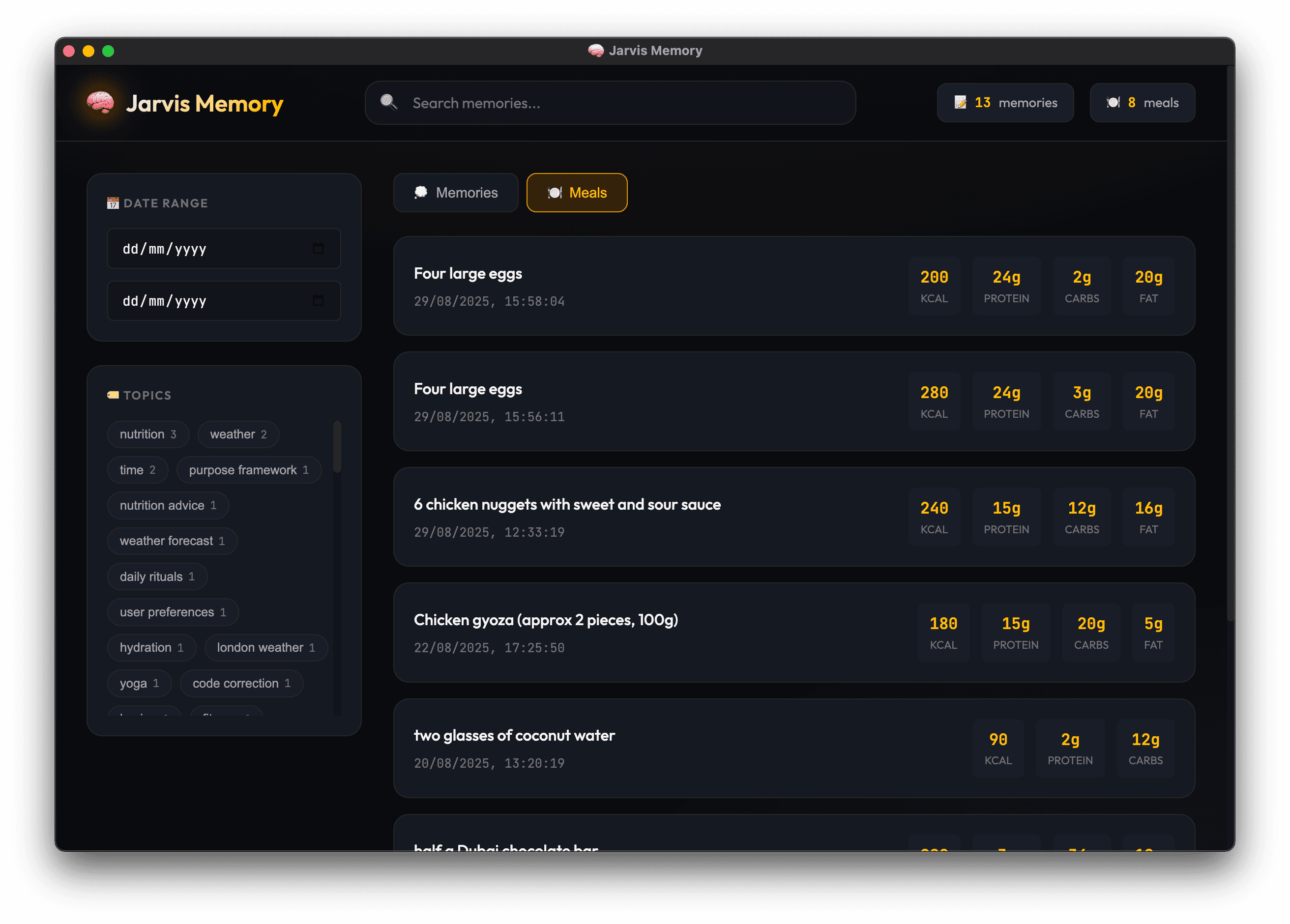 Memory Viewer - Nutrition