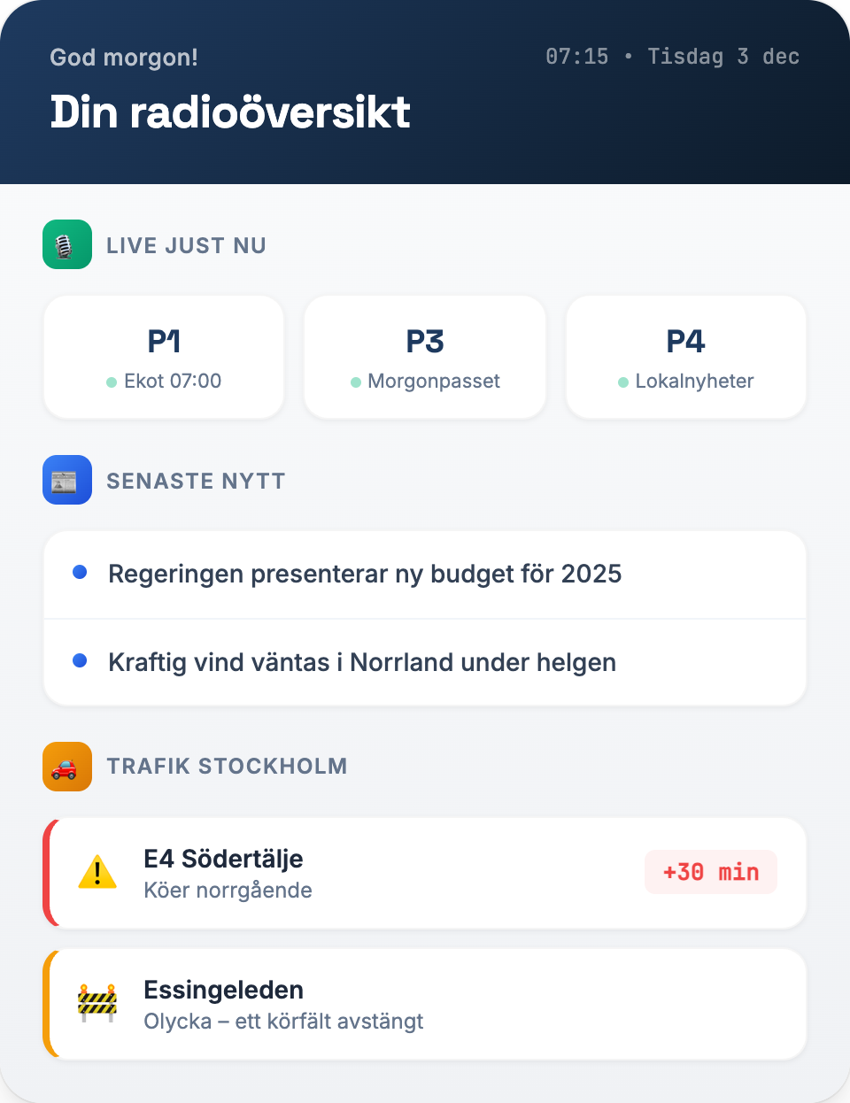 Radio Dashboard mockup