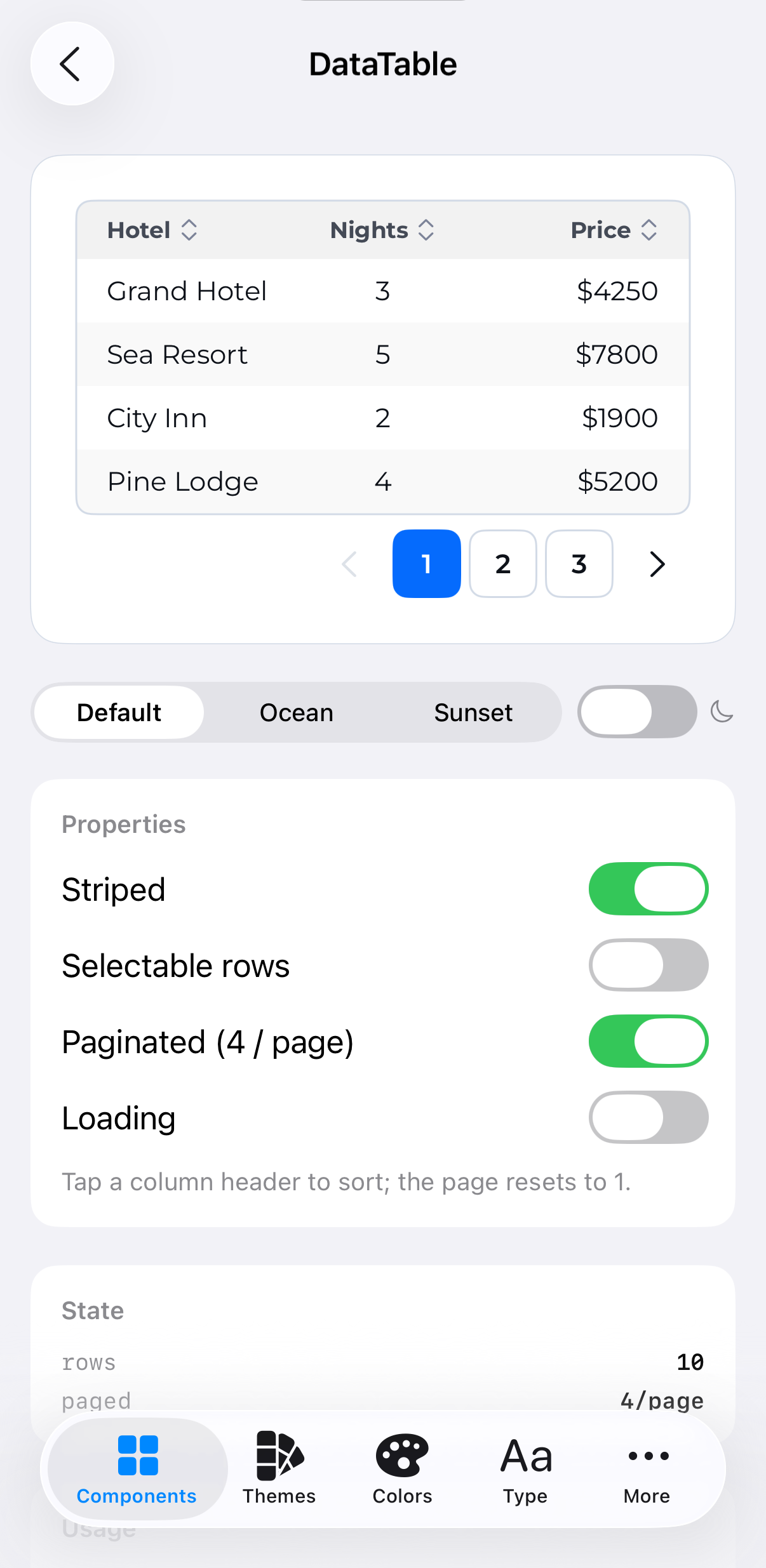 DataTable component demo