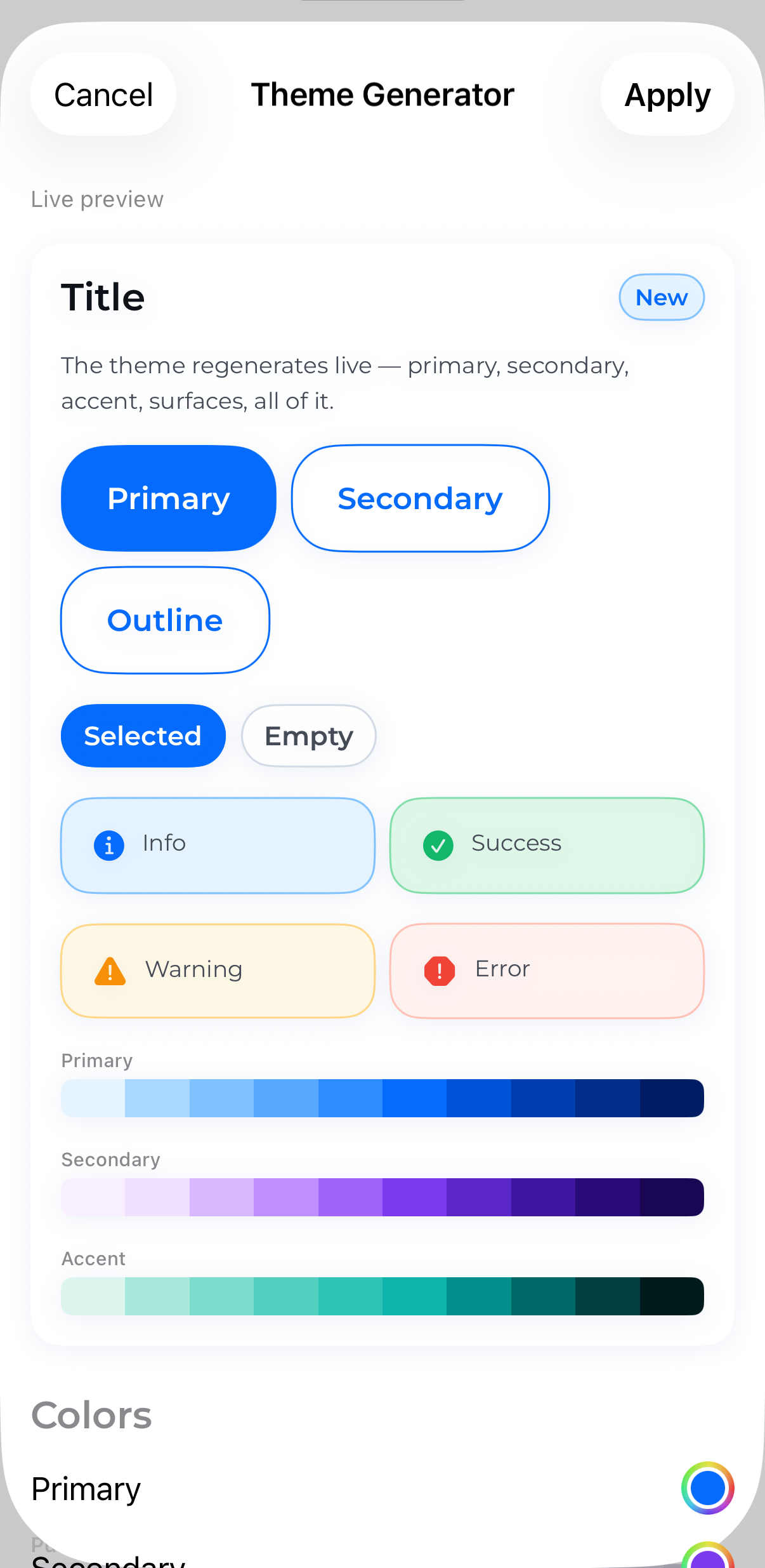 Theme Generator screen