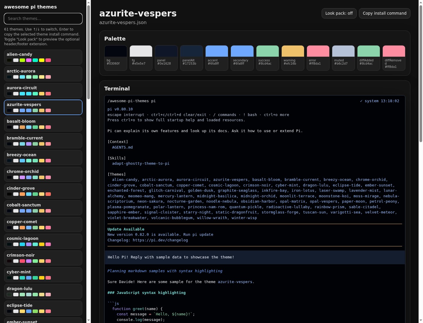 Screenshot of azurite-vespers
