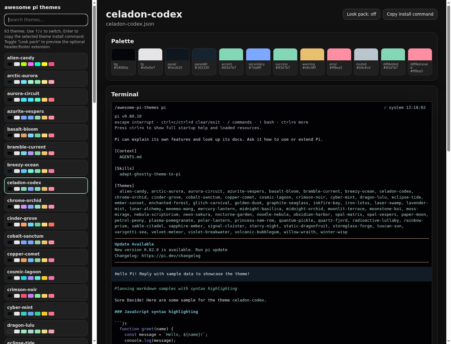 Screenshot of celadon-codex