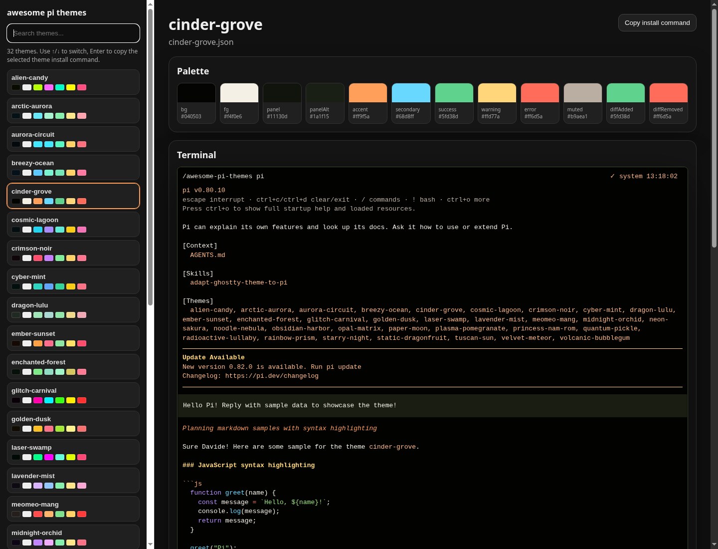 Screenshot of cinder-grove