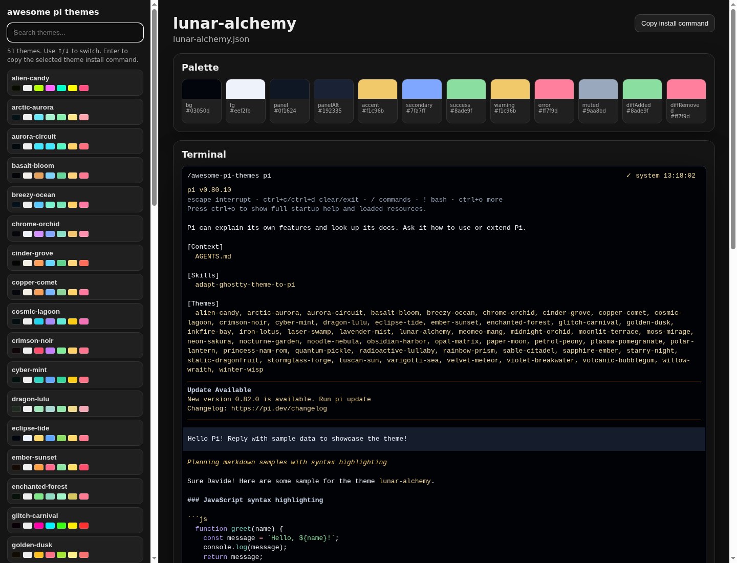 Screenshot of lunar-alchemy