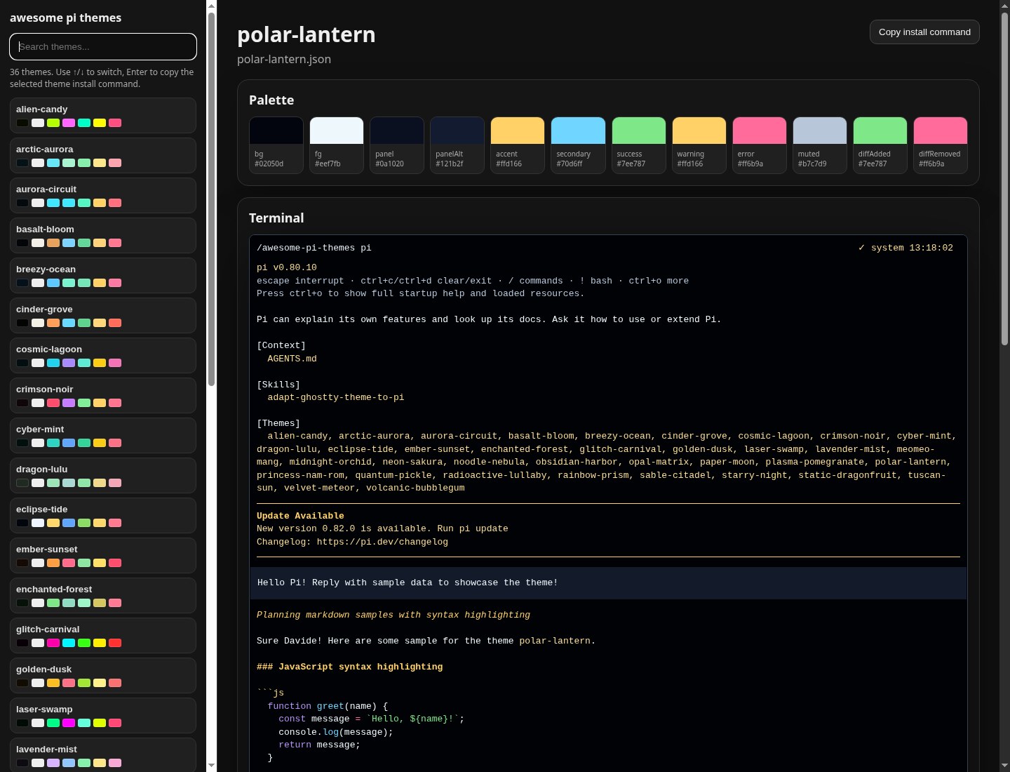 Screenshot of polar-lantern