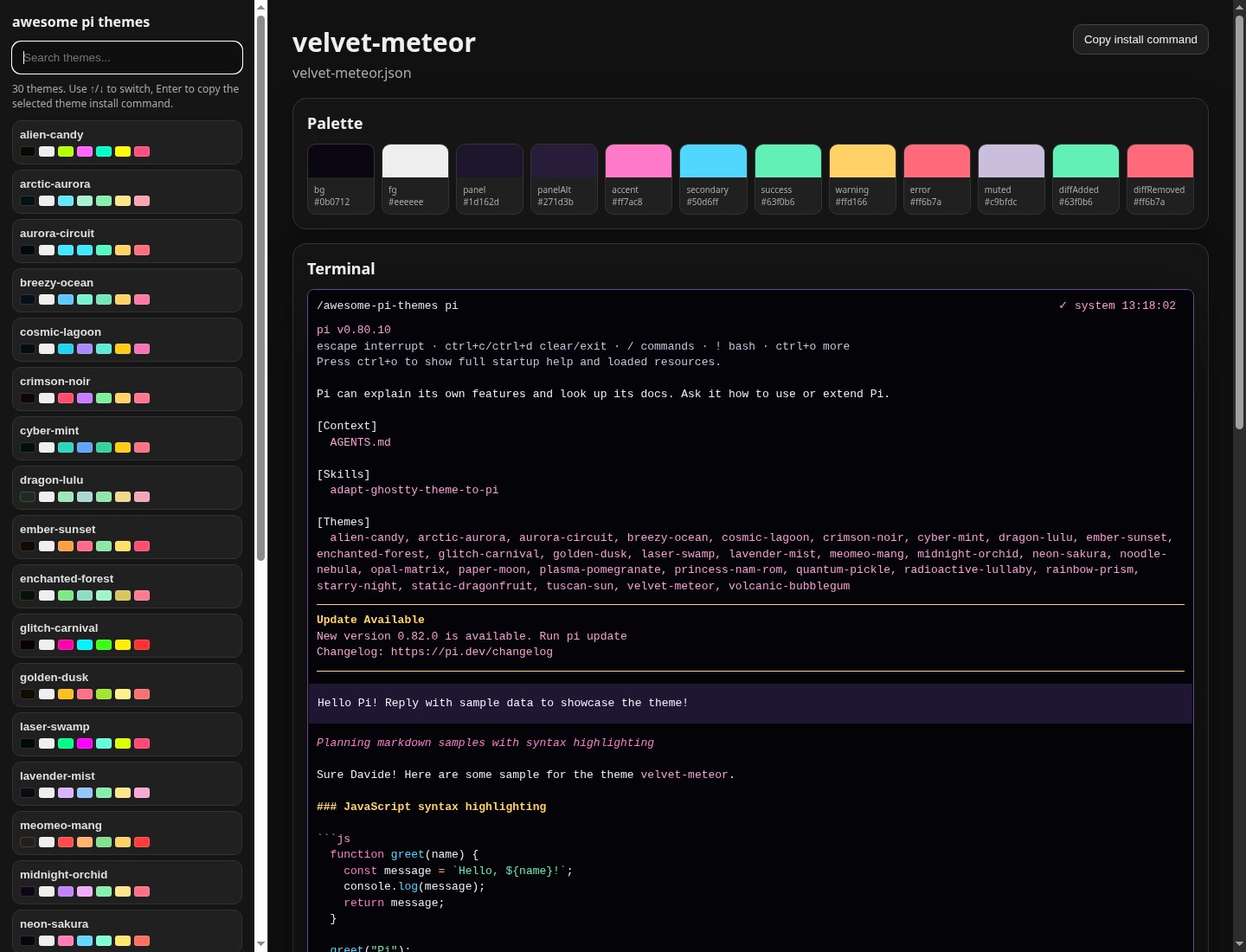Screenshot of velvet-meteor