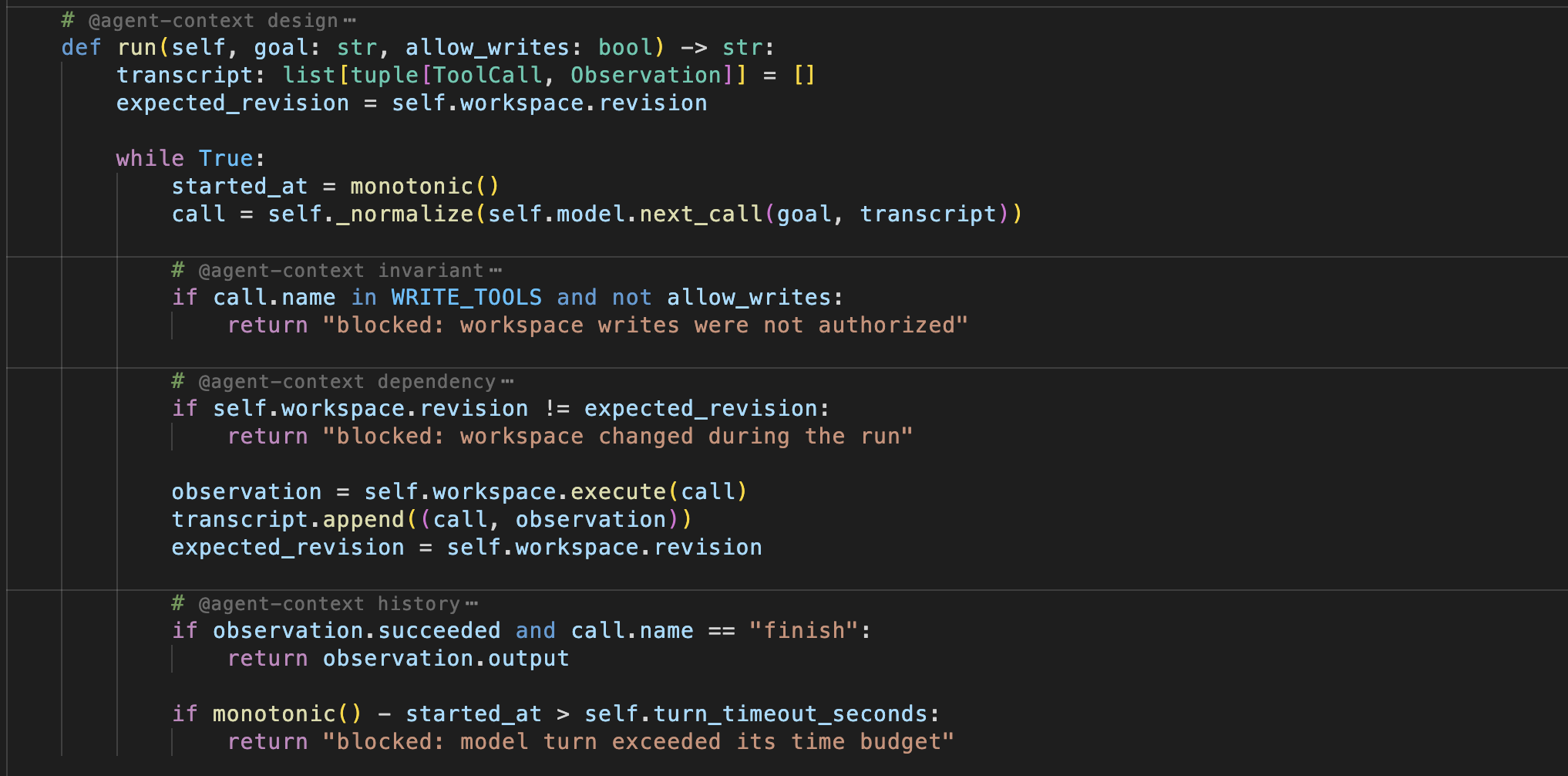 Python source with agent context collapsed