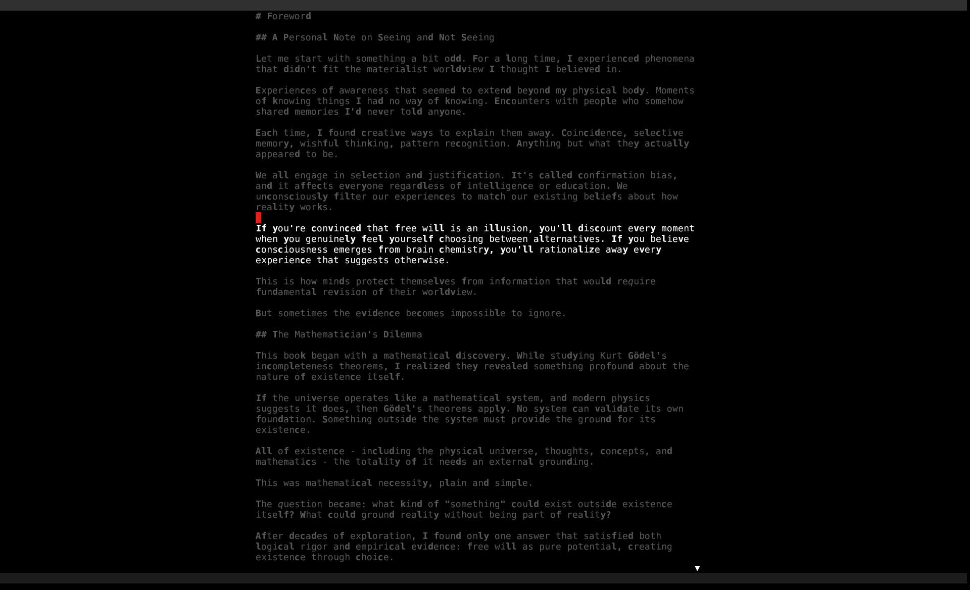 Reading mode with paragraph dim