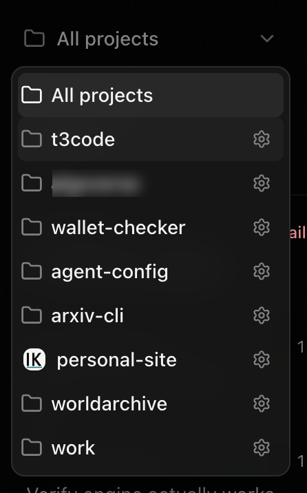 menu open with first project highlighted