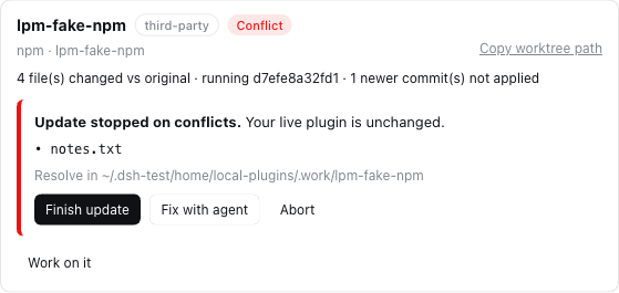 A conflicting update: which files, and three safe choices