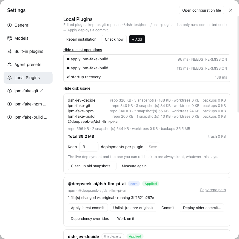Recent operations and disk usage
