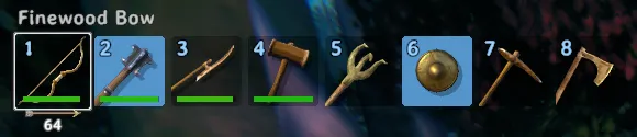 The selection frame and the item name on the hotbar