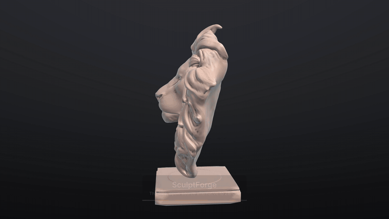 Weathering a detailed lion head with symmetry and turning it to stone in SculptForge