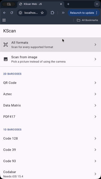 Scanning a barcode on the web, Kotlin/JS build