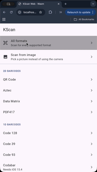 Scanning a barcode on the web, Kotlin/Wasm build