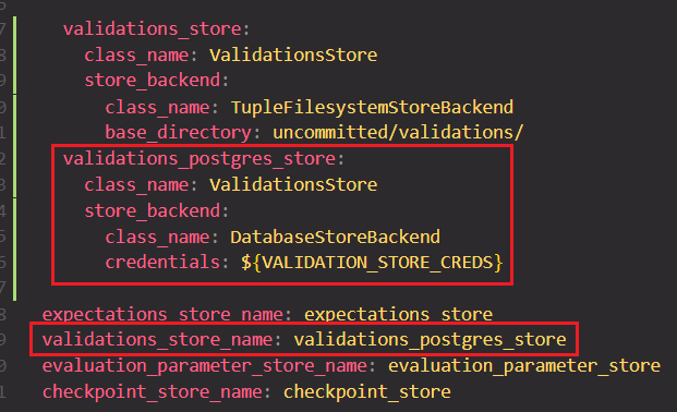 Configuring validations storage in Postgres database