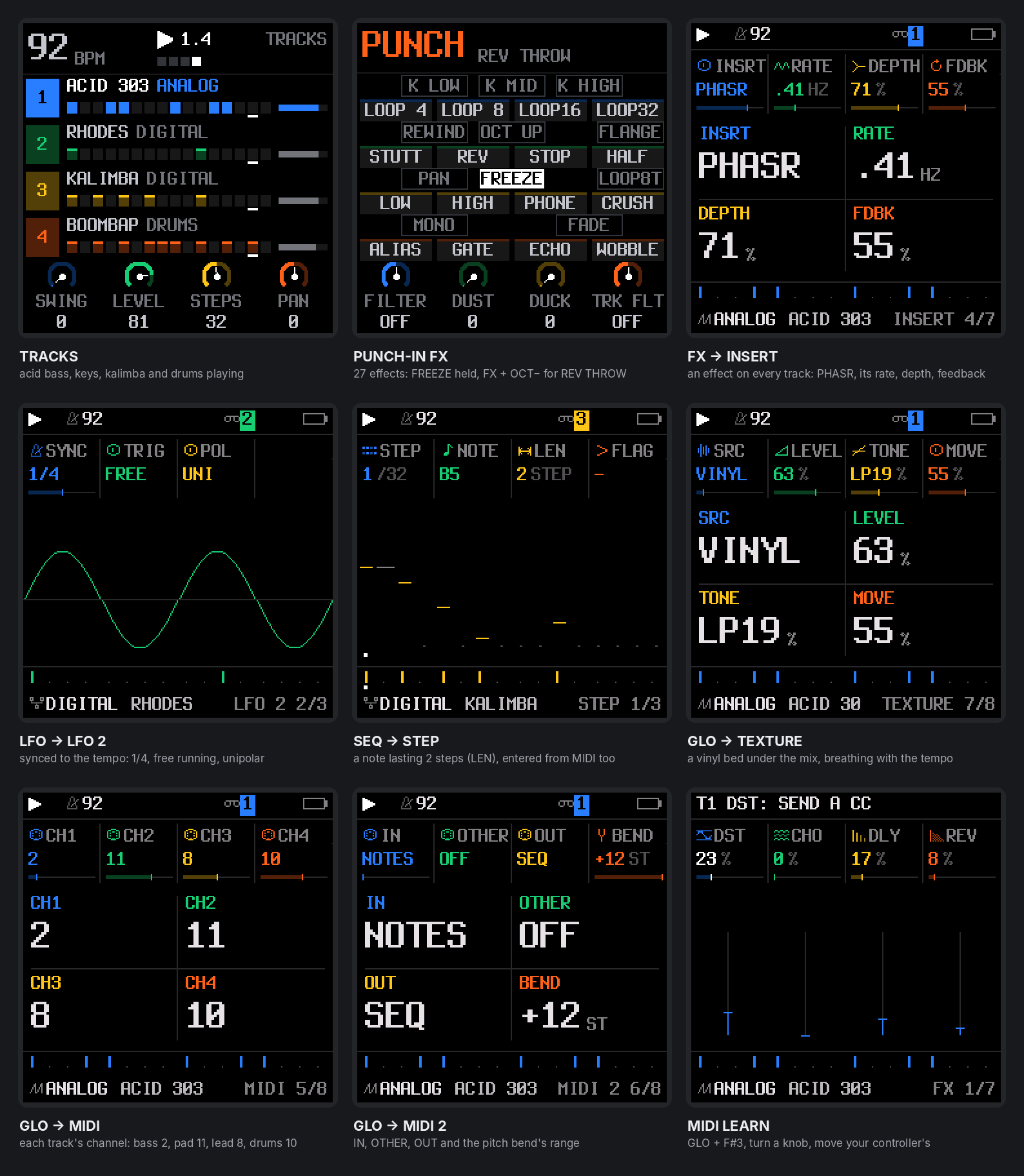 SLOOP 2.6 screens on the FM-1