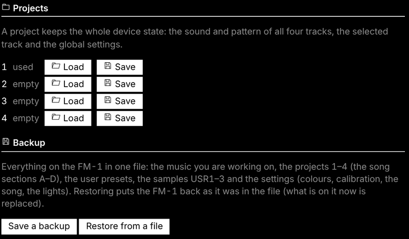 SLOOP web editor: projects and backup