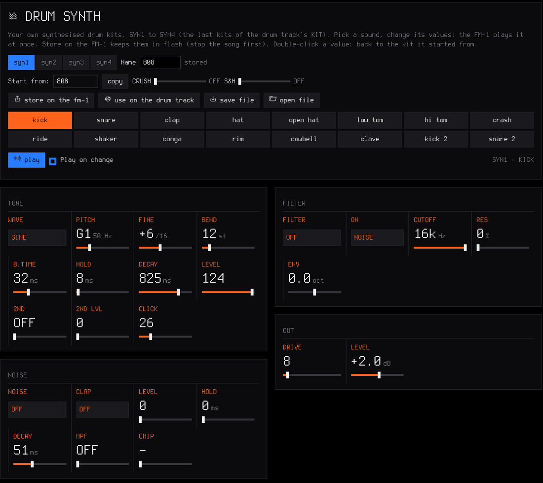 SLOOP web editor: the Drum synth page
