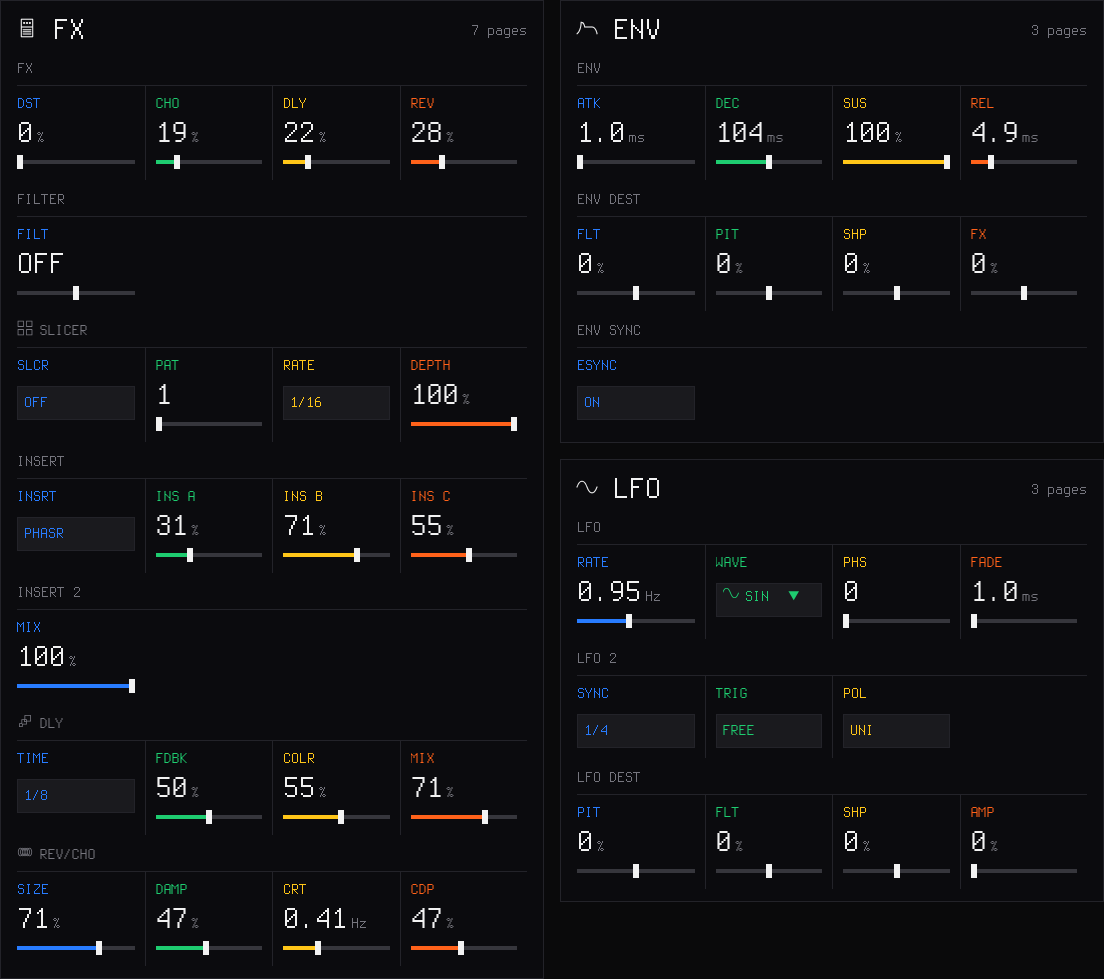 SLOOP web editor: the Sound page with INSERT, ENV SYNC and LFO 2