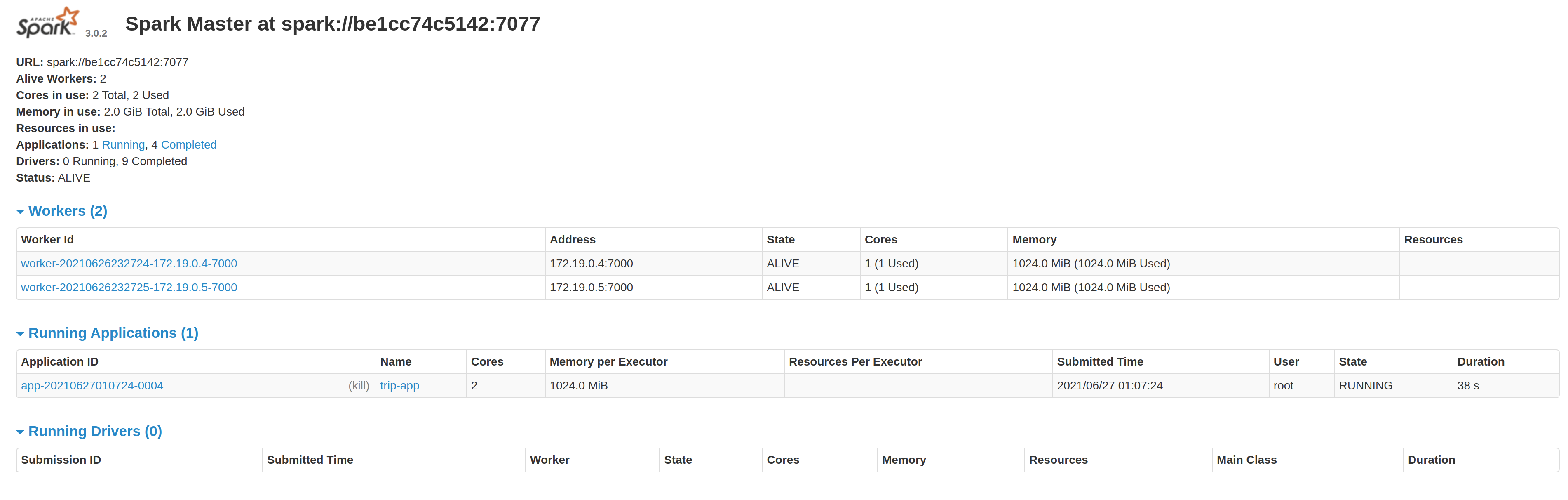 Spark UI with pyspark program running alt text