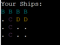 Different ship types on player's board