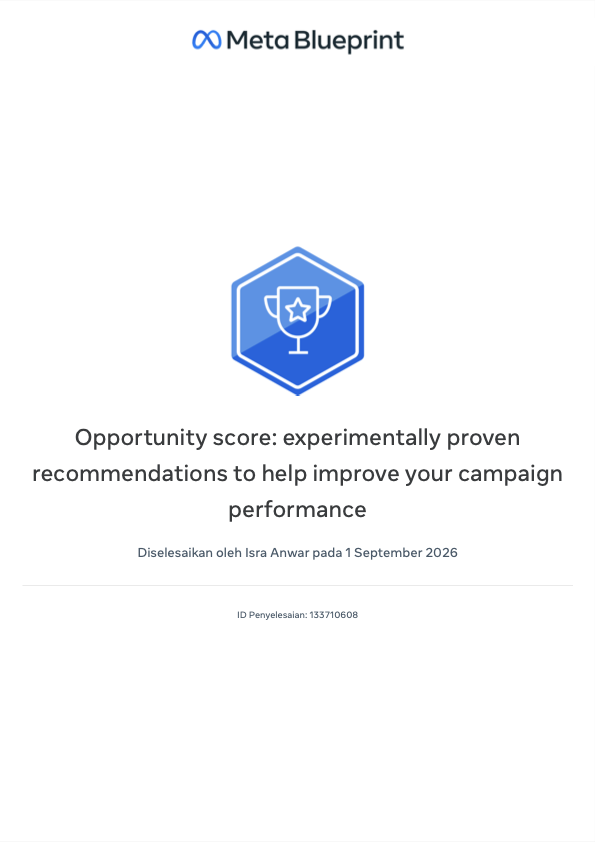 Opportunity Score: experimentally proven recommendations to help improve your campaign performance — Meta Blueprint certificate