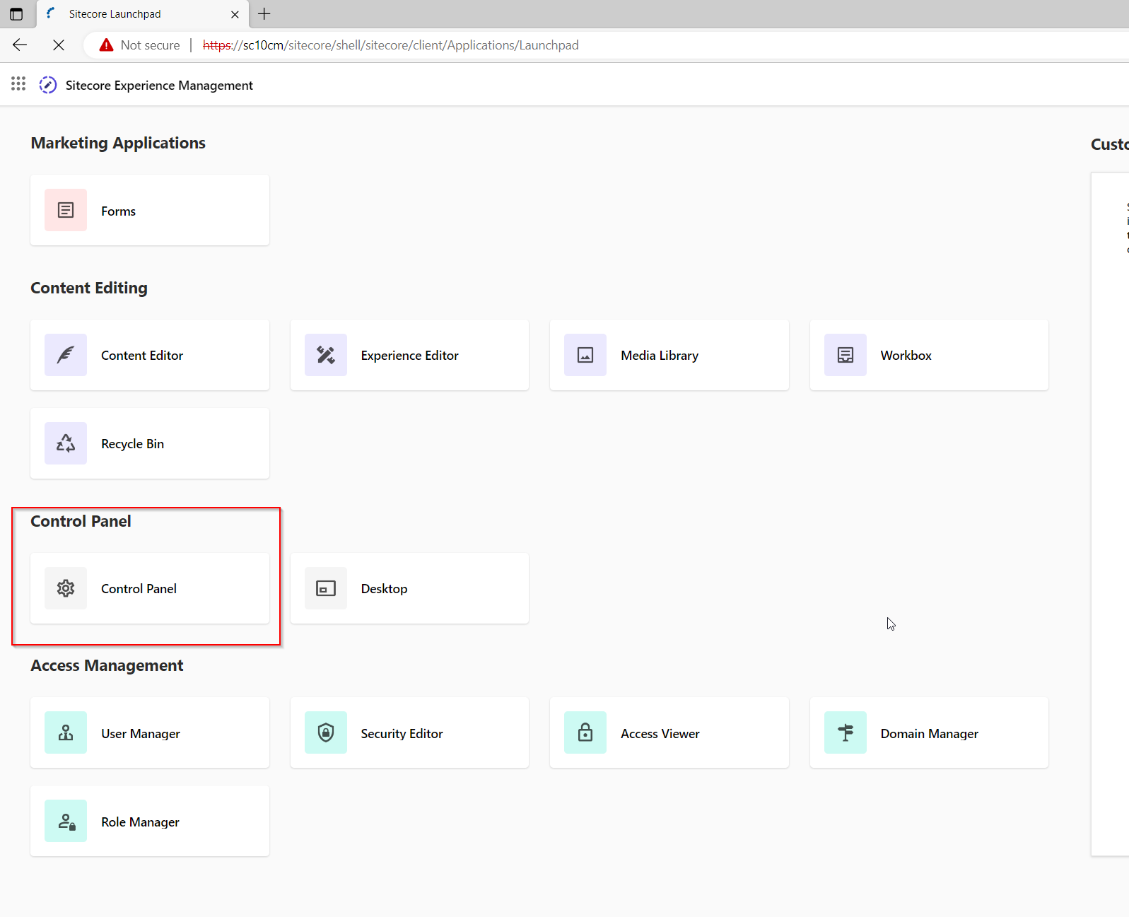 Sitecore Control Panel