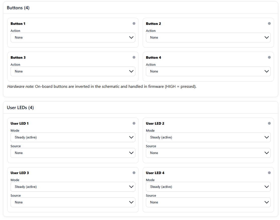 Buttons and User LEDs
