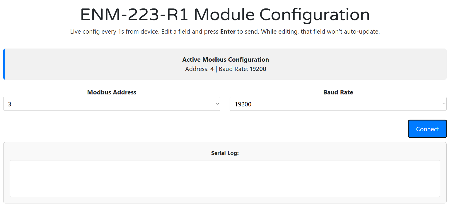 WebConfig — Modbus address & baud