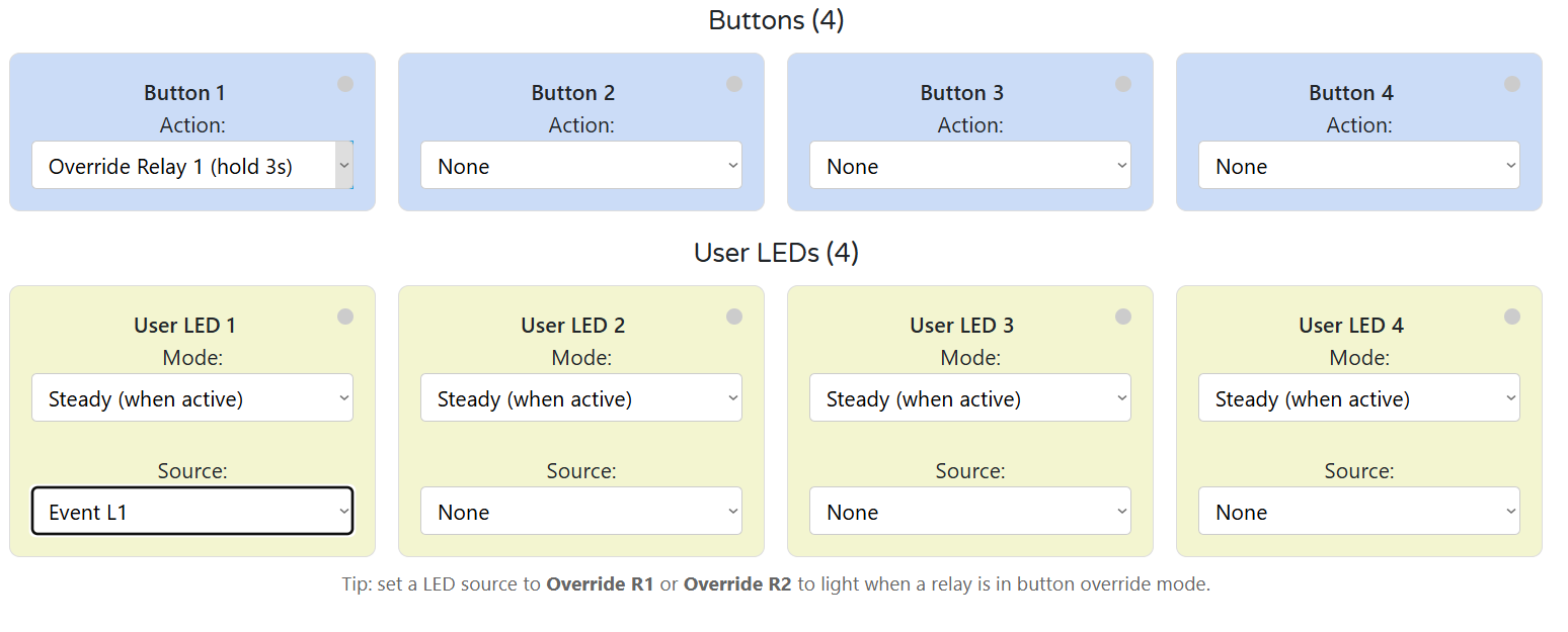Buttons and LED mapping