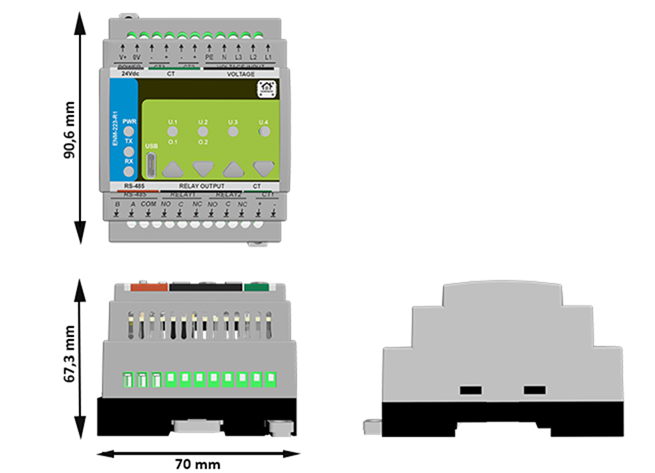 HomeMaster DIM-420-R1 mechanical drawing (front and side view) with dimensions in mm