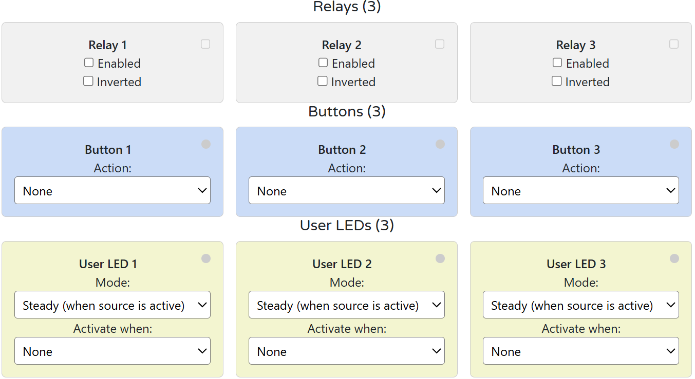 WebConfig — Relays, Buttons, LEDs