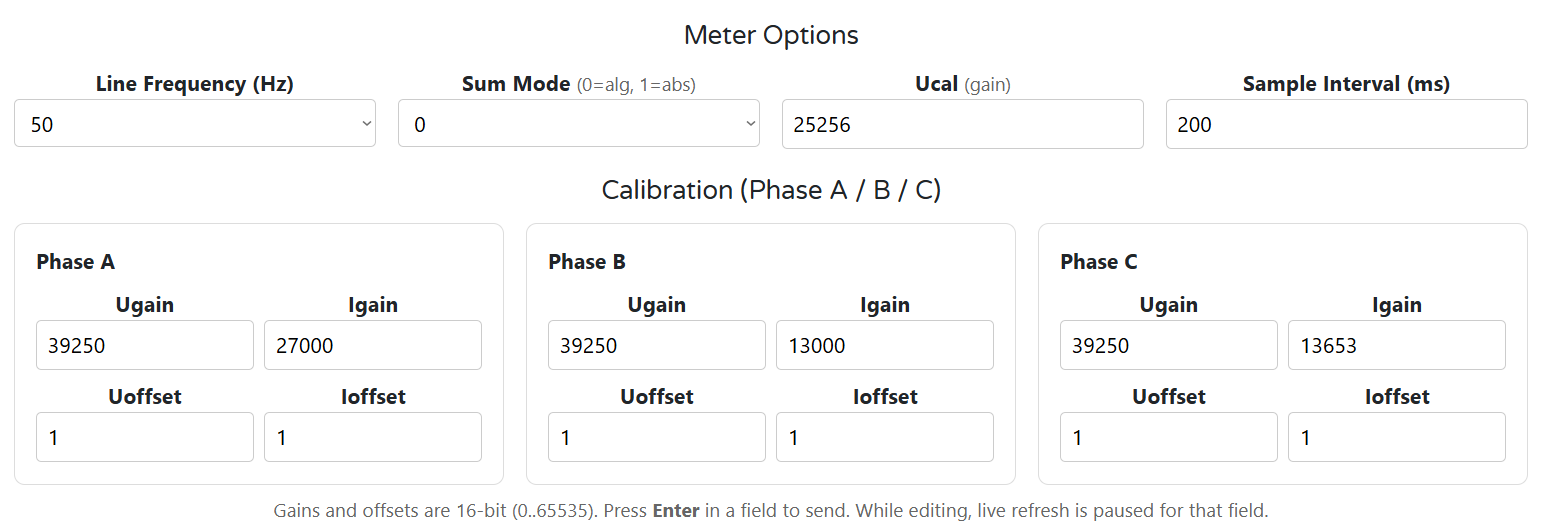 ENM WebConfig calibration options