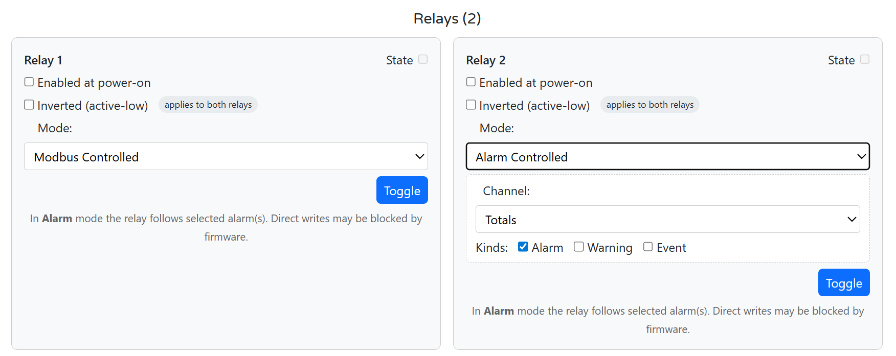 ENM WebConfig relay logic options