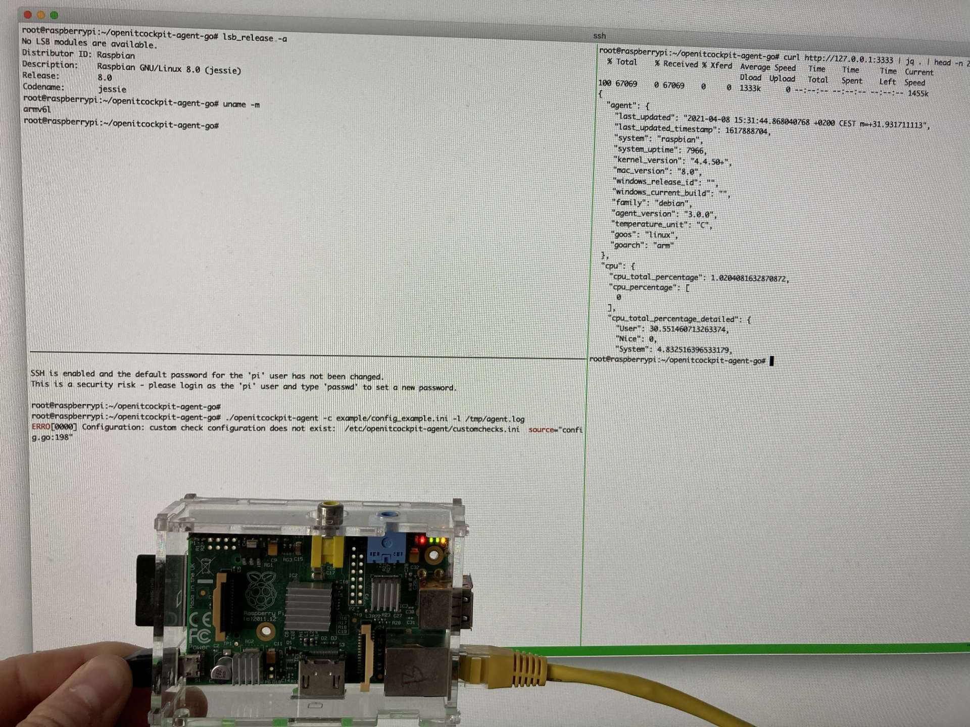 Raspberry Pi 1 running the openITCOCKPIT Monitoring Agent