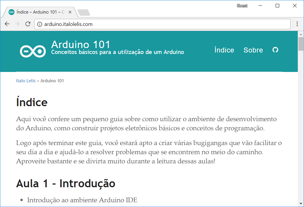 Página Inicial do Arduino 101