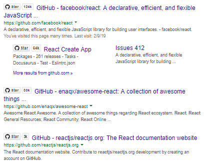 When googling "react github"