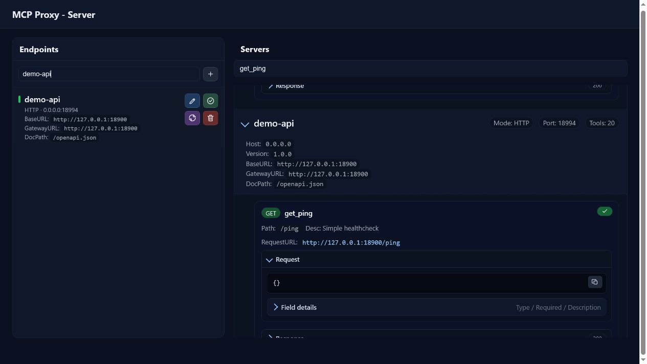 MCP Proxy dashboard