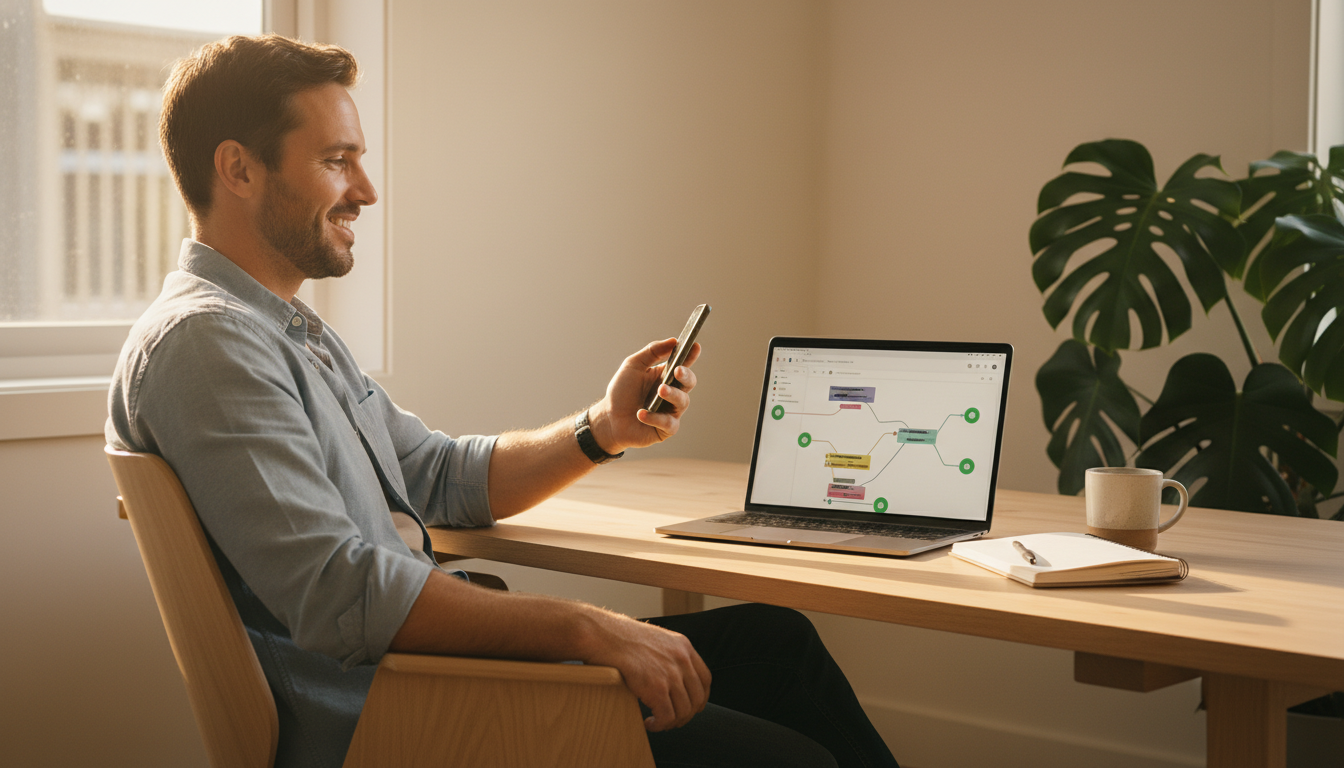 Business owner with automation dashboard